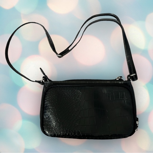 Women’s Black Leather Crossbody Handbag Purse - Picture 2 of 6